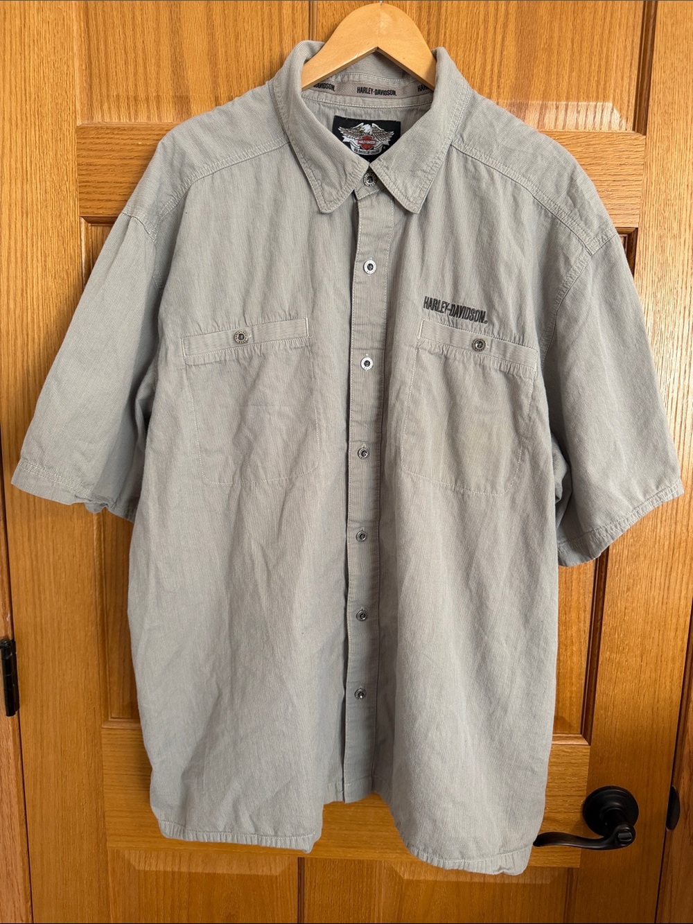 Harley Davidson Mens Size 3XL Grey Embroidered Short Sleeve Button Down Shirt
